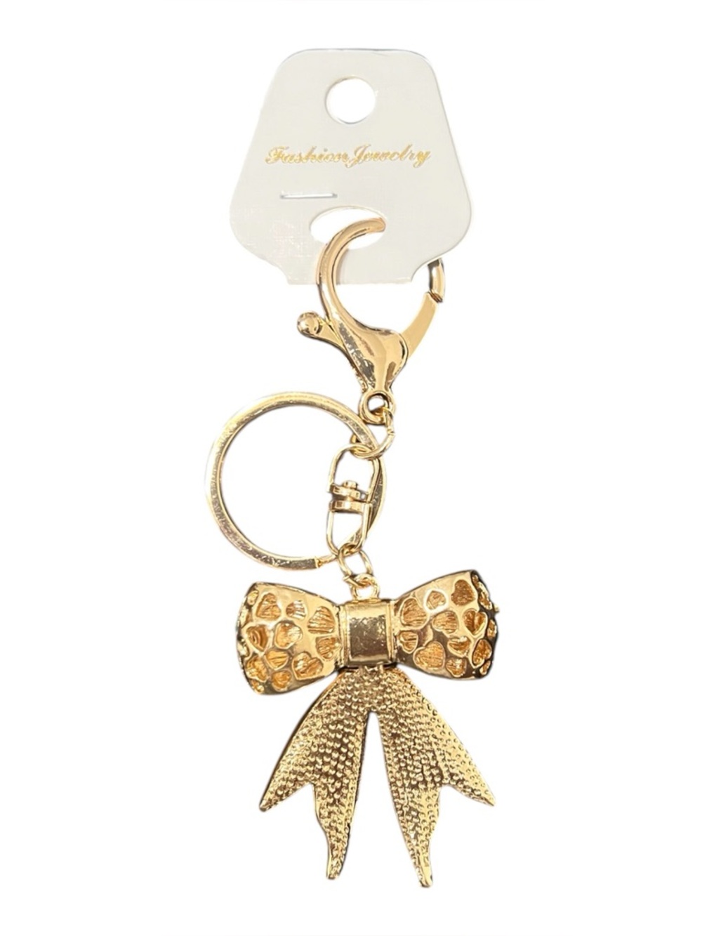 Gold Bow Keychain or Bag Charm with Teal Crystals - Picture 2 of 2
